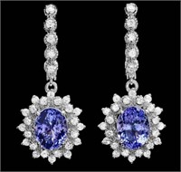 AIGL Certified 6.70 Cts Tanzanite Diamond Earrings