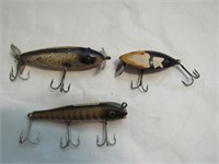 3 wooden fishing lures