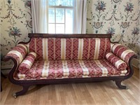 Period Federal upholstered sofa with paw feet