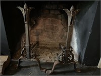Early cast iron fireplace andirons