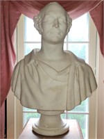 Large white marble portrait bust of a man