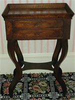 Walnut two drawer sewing stand