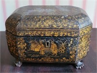 Chinese black lacquer and gold painted dresser box