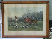 Large Fox hunt color engraving