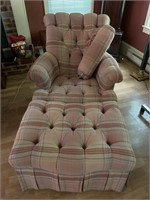 Upholstered arm chair and ottoman