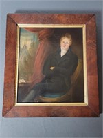 Young man in a chair, oil on board