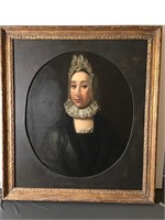 Early oil on canvas on board woman in lace bonnet
