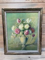 Antique Floral Oil Painting 19" x 23" Framed