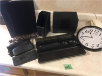 office organizers, clock & glasses