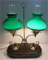 EMERALD GLASS DOUBLE LIGHT LIBRARY LAMP