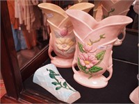 Two Hull art pottery 10 1/2" vases: pink glossy