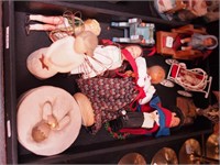 Group of figurines, mostly dolls, and more