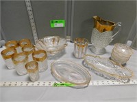 Gold trimmed glassware items; some wear on some