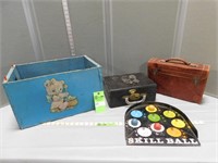 Small vintage suitcase, school bag, Skill Ball in