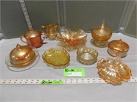 Glass bowls, cream & sugar, covered dishes and a b