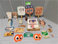 Advertisement items including cardboard fans, penc
