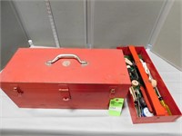 Metal toolbox with soldering supplies