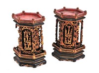 PAIR OF ANTIQUE CHINESE CARVED & GILDED PAGODAS