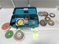Metal toolbox with grinding wheels, wire brush and