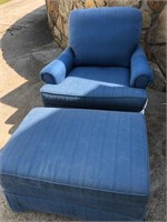 Upholstered Blue Arm Chair w/ Ottoman