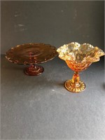 Two Piece Lot Amber Glass