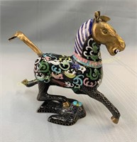 Cloisonné horse, cheval, 8" x 6"