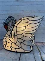 11” tall lighted  stained glass swan