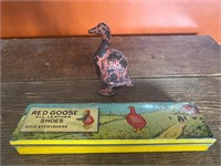 Vintage Red Goose Shoes Cast Metal Bank & Tin Box