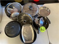Assorted Pans, Roaster, and Lids