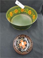 Toleware Decorated Bowl & Redware Plate