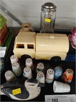 Hand Painted S&P Shakers, Bud Vase, Plastic Truck