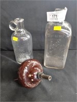 (2) Advertising Glass Bottles & Pottery Insulator