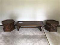 1970'S COFFEE TABLE & 2 OCTAGON LAMP/ END TABLES