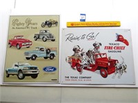 (2) Metal advertising signs: Ford and Texaco