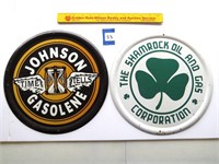 (2) Metal advertising signs: Johnson Gasolene and