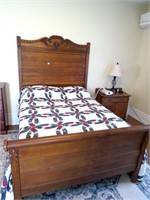Antique oak high headboard bed including box