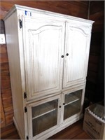 Distressed cupboard with (4) doors (2 glass).