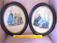 Pair of antique prints, oval frames. Modes de