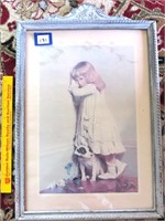 Antique framed print with etched glass and