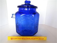 Large cobalt blue peanut jar/cookie jar