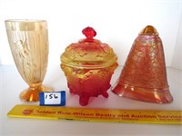 Carnival glass including cup, candy dish, and