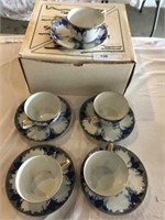 Set of 5 Oriental Transferware Cups and Saucers