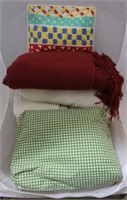 Tray Lot of Assorted Linens & 2 Lap Pillows