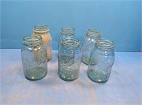 6 blue ball jars no lids