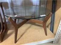 MID CENTURY COFFEE TABLE WITH ROUND GLASS
