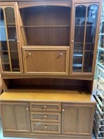 MID CENTURY CABINET WITH DROP FRONT DESK,