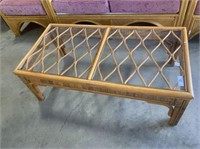 RATTAN COFFEE TABLE WITH 2 GLASS INSERTS