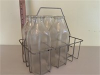 Metal Dairy bottle carrier with five bottles