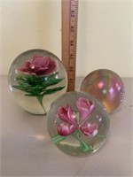 3 art glass paperweights