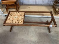 MID CENTURY COFFEE TABLE WITH TILE TOP &